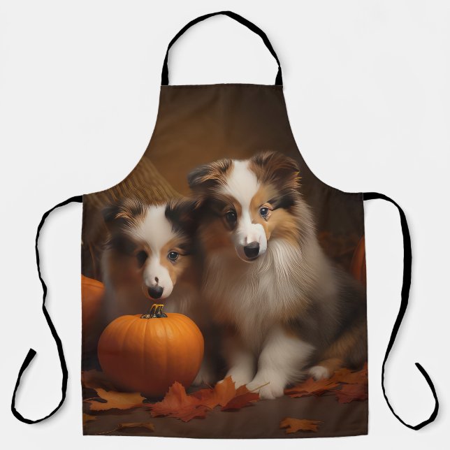 Tablier Chiots Shetland Sheepdog Délice d'automne Citrouil (Recto)