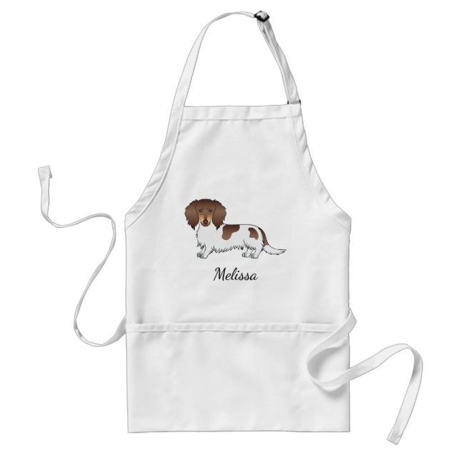 Tablier Chocolat & Tan Piebald cheveux longs Dachshund & N (Devant)