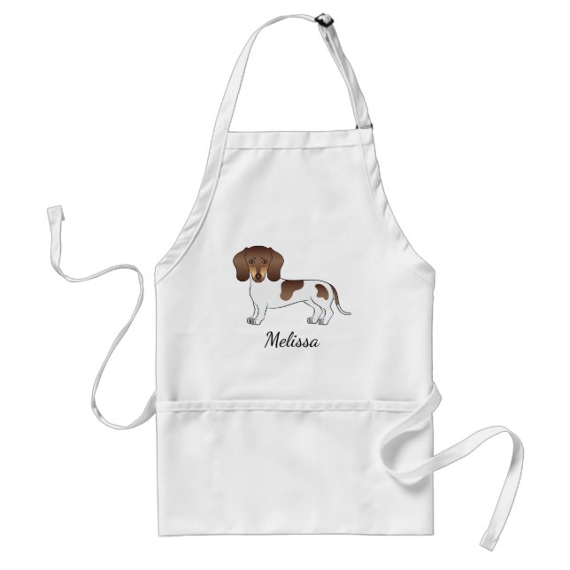 Tablier Chocolat & Tan Pied Cheveux Courte Dachshund & Nom (Devant)