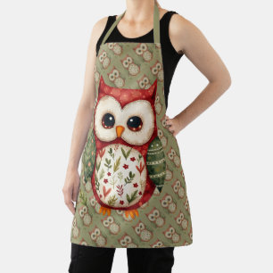Tablier Chouette en patchwork d'art populaire Cottagecore