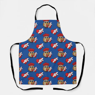 Tablier Chouette mignonne avec béret rouge et boîte cardia