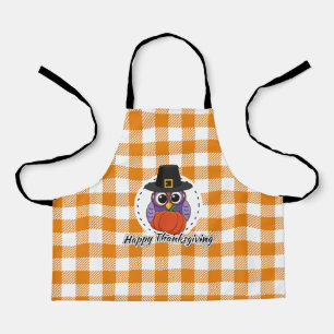 Tablier Chouette pèlerine sur Plaid orange - Bon thanksgiv