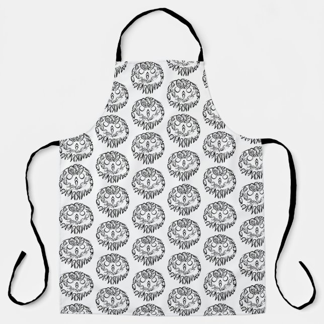 Tablier Chouette tribale noire et blanche (Recto)