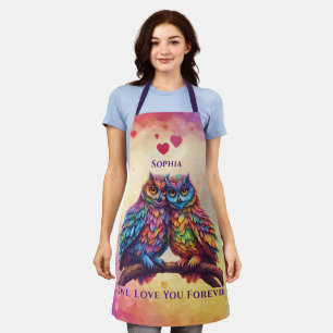 Tablier Chouettes colorées-Inséparables-Cadeau de la Saint