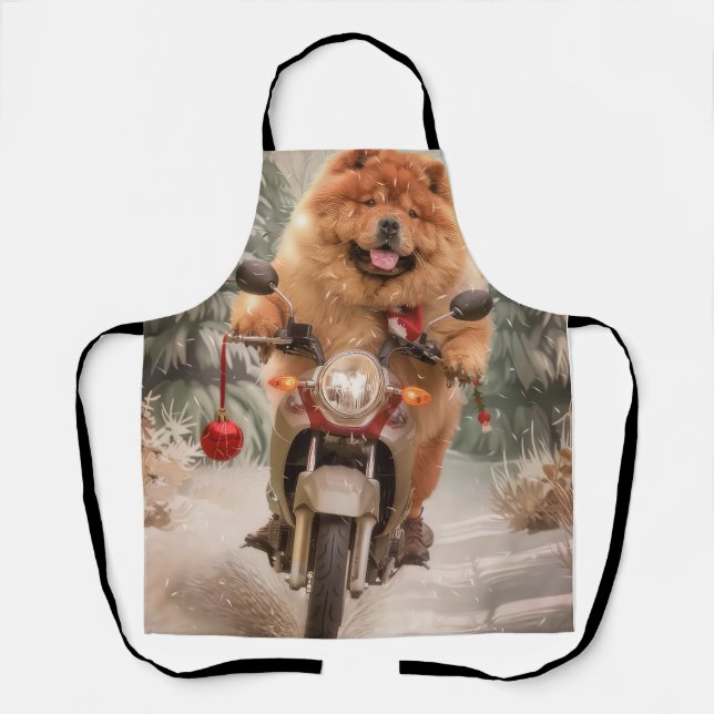 Tablier Chow Chow Chien chevauchant la moto Noël (Recto)