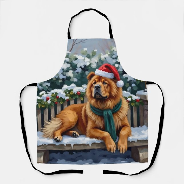 Tablier Chow Chow Dog Serene Winter Garden Christmas Art (Recto)