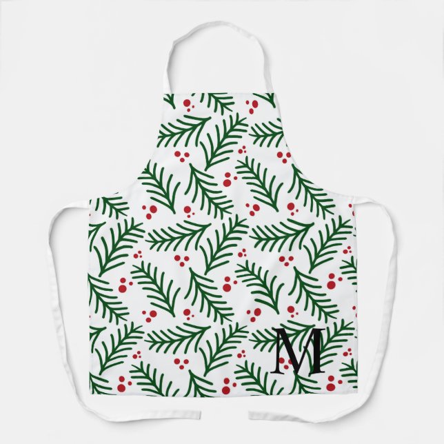 Tablier Christmas Greenery Berries INITIAL Modern Holiday (Recto)