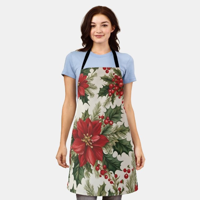 Tablier Christmas Holly & Berries" Tout-en-un pour imprime (Porté)
