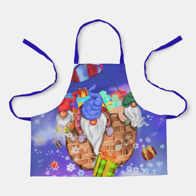 Tablier Christmas Kids Apron Gnomes Flying et donne des ca (Recto)