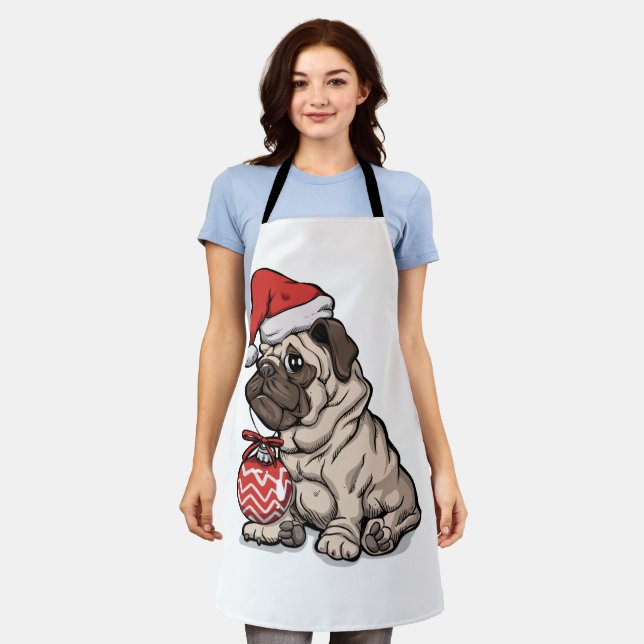 Tablier Christmas Pug cute hat cartoon (Porté)