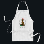 Tablier Christmas Santa Hat Irish Setter Dog (red 1) Cute<br><div class="desc">Merry Christmas Santa Claus Irish Setter - Funny,  smiling,  cartoon dog wearing a Santa hat and sitting with a Christmas present with a bow and bells. HO HO HO! Copyright © Angi Laframboise. Cute Christmas holiday dog breed gifts for dog lovers.</div>