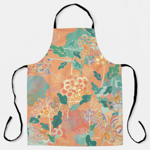 Tablier Chrysanthème chinois : motif orange floral.