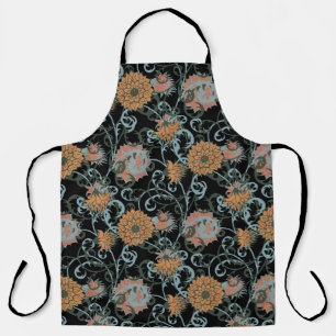 Tablier Chrysanthèmes Arrière - plan noir, Vintage floral.