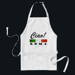 Tablier Ciao ! Drapeau italien Rome Italie de Roma<br><div class="desc">Montrez votre fierté italienne et dites Ciao (bouffe prononcée). La salutation est appropriée pour des personnes que vous connaissez. Tout en visitant l'Italie, le mot plus poli "onguent" (sahl-vey) sera bien reçu par les Italiens indigènes. Caractéristiques de conception un graphique de drapeau de l'Italie de tricolore. Le tablier coloré montre...</div>