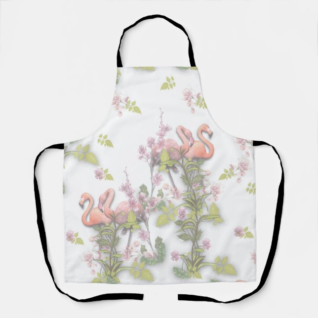 Tablier Ciel bleu nuageux et Flamant rose Répéter l'impres (Recto)