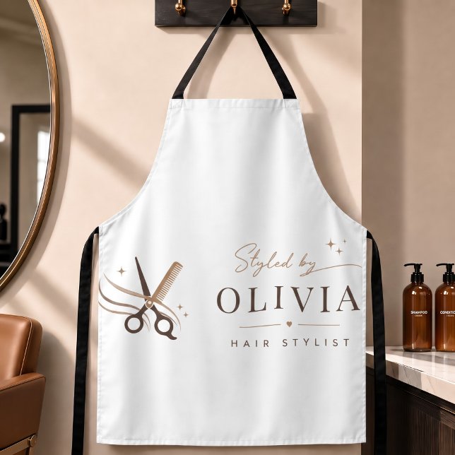 Tablier Ciseaux blancs minimaux de coiffeur modifiables (Hair Stylist Minimal White Scissors Editable Apron)