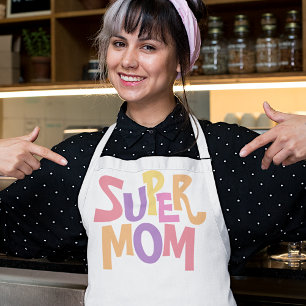 Tablier Citation de mots d'art de super maman colorée amus