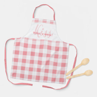 Tablier Citation drôle Kiss The Cook Gingham à carreaux ro