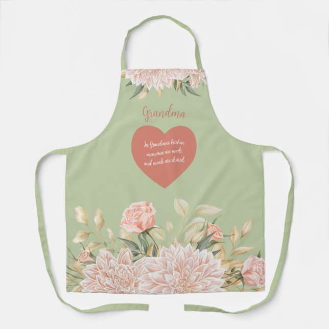 Tablier Citation Grand-Mère Aquarelle Rose Floral (Recto)
