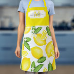Tablier Citron Monogramme Botanique initial Citrus jaune<br><div class="desc">Ce tablier monogramme est muni d'un motif citron aquarelle avec cadre jaune en haut où votre initiale et votre nom peuvent être ajoutés.</div>