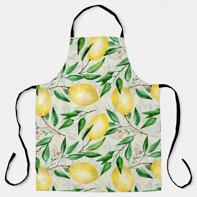 Tablier citrons aquarelle, motif de fruits sans soudure. (Recto)