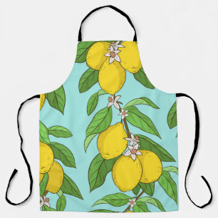 Tablier Citrons, Arrière - plan Bleu Vibrant sans couture.
