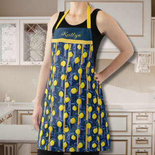 Tablier Citrons Bleu Or Rayure Motif Méditerranéen