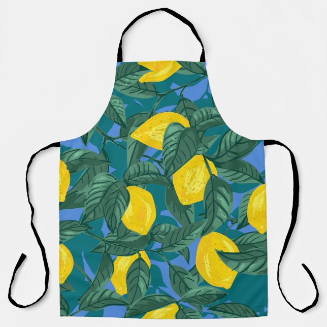 Tablier Citrons, feuille : motif tropical d'agrumes. (Recto)
