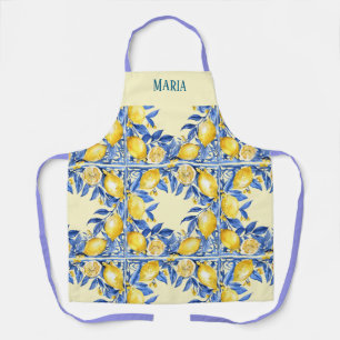Tablier Citrons inspirés du Portugal sur fond bleu 