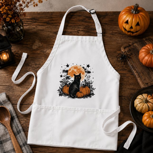 Tablier Citrouille Chat Noir Halloween (Créateur téléchargé)