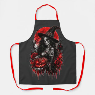 Tablier Citrouille de sorcière gothique Halloween Chat noi