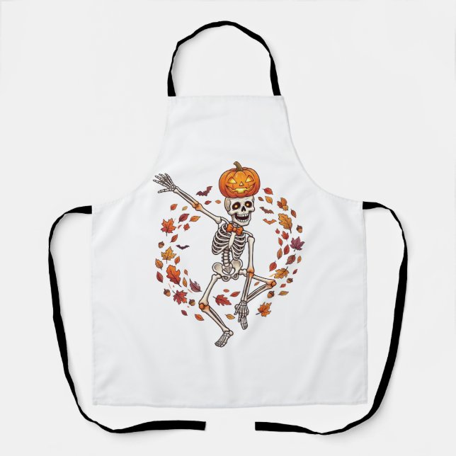 Tablier Citrouille de tête de squelette dansant Halloween  (Recto)