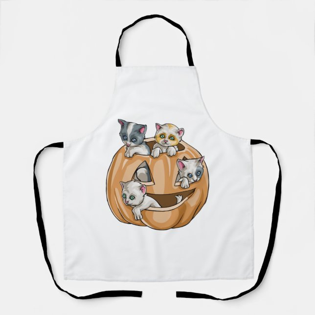 Tablier Citrouille des chats d'Halloween (Recto)
