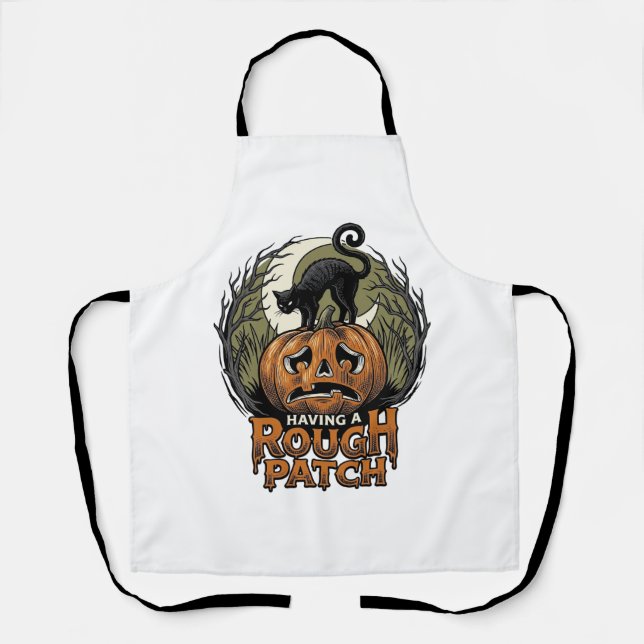 Tablier Citrouille d'Halloween Chat Tache Brute Gravure Vi (Recto)