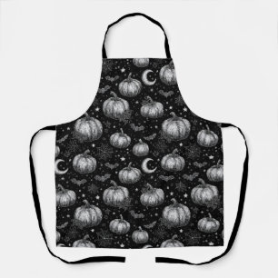 Tablier Citrouille d'Halloween noir et blanc, chauve-souri