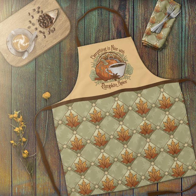 Tablier Citrouille épice, feuilles d'automne et étoiles Mo (Pumpkin Spice, Autumn Leaves, and Stars Pattern Apron - Orange)