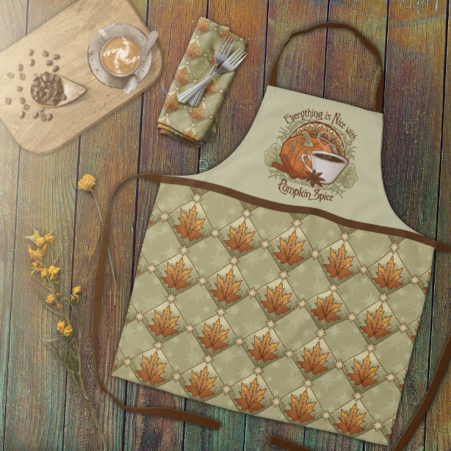 Tablier Citrouille épice, feuilles d'automne et étoiles Mo (Pumpkin Spice, Autumn Leaves, and Stars Pattern Apron - Gray)
