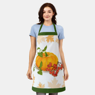 Tablier Citrouille, feuilles et bordure verte automne Than