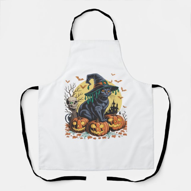 Tablier Citrouille Halloween de chatte noire surdimensionn (Recto)