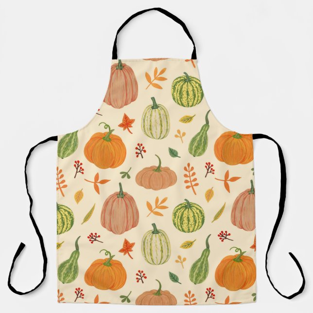 Tablier Citrouille vert et orange, motif sans soudure. (Recto)
