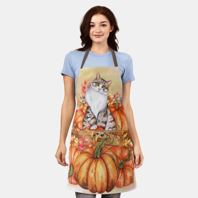 Tablier Citrouilles Automne Récolte Chat (Porté)