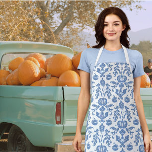 Tablier Citrouilles d'automne bleu blanc de style Chinois