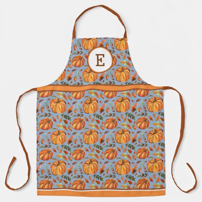 Tablier Citrouilles d'automne et monogramme de feuilles (Recto)