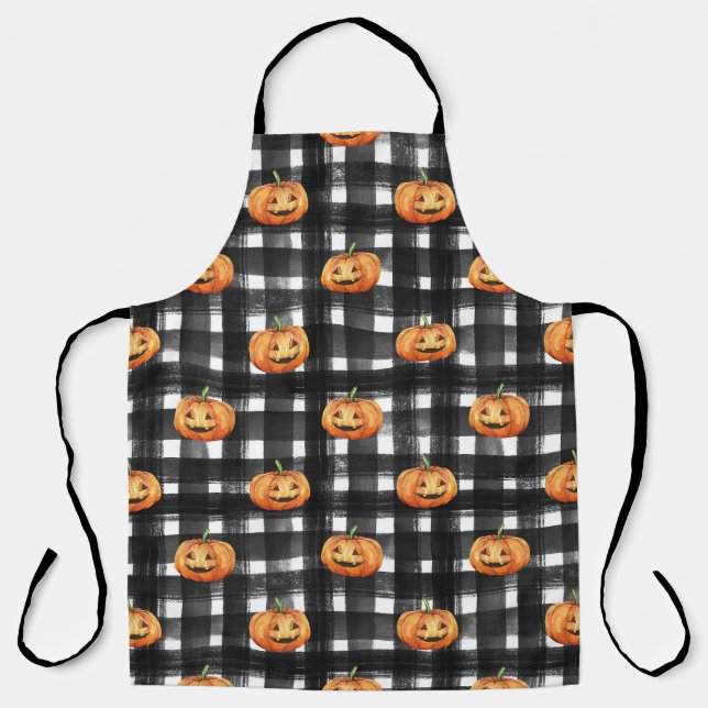 Tablier Citrouilles d'Halloween : À damiers charme. (Recto)