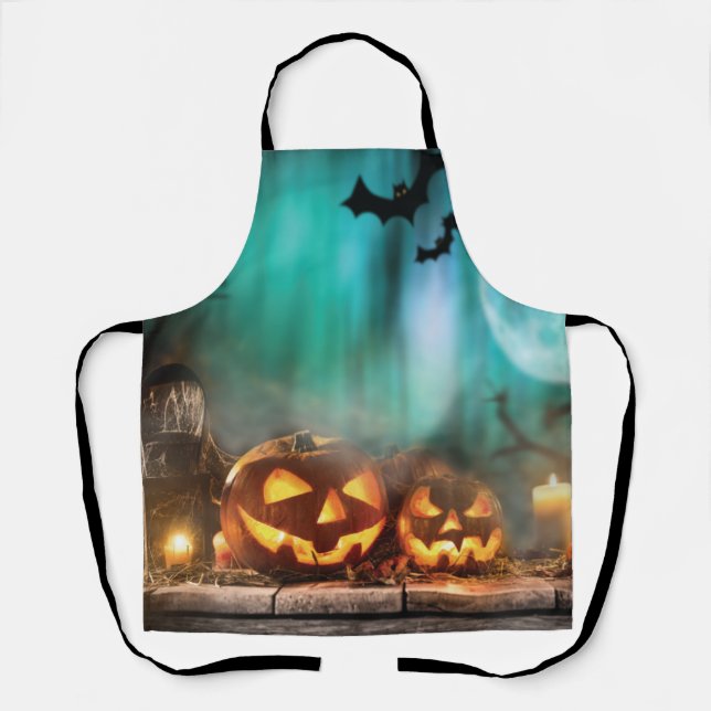 Tablier Citrouilles d'Halloween et chauves-souris (Recto)