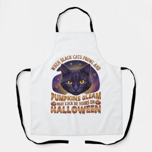 Tablier Citrouilles Éclairent Halloween Chat Noir Feuilles
