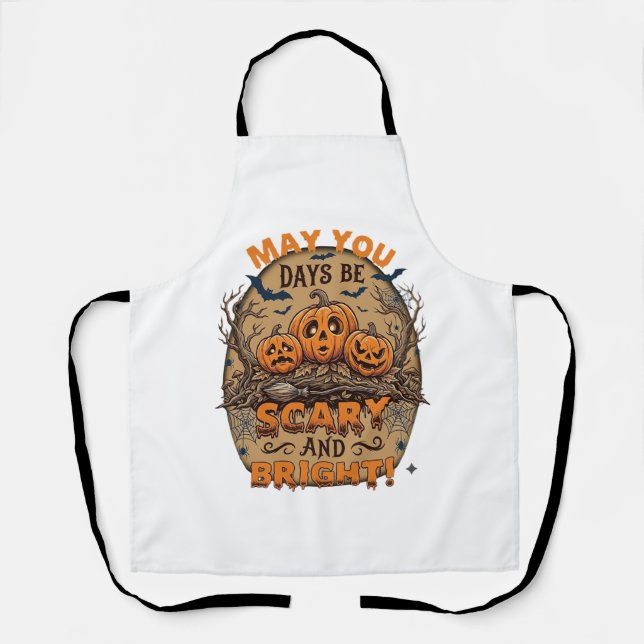 Tablier Citrouilles effrayantes de Halloween Bats Broomsti (Recto)