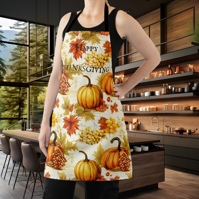 Tablier Citrouilles et Bon thanksgiving du raisin (Apron featuring a pattern with pumpkins and grapes. Beautiful for Thanksgiving or a fall birthday)