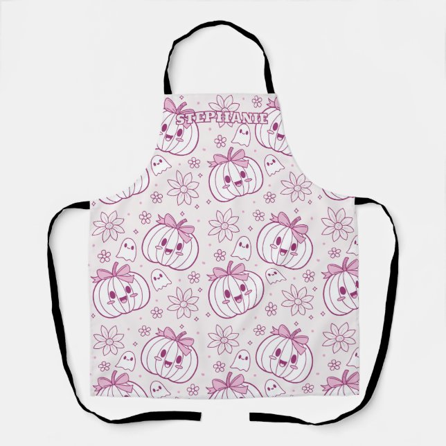 Tablier Citrouilles, fantômes et fleurs Kawaii (Recto)