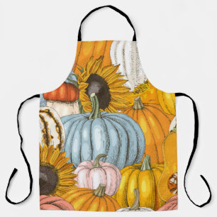 Tablier Citrouilles lumineuses, tournesols, motif dessiné